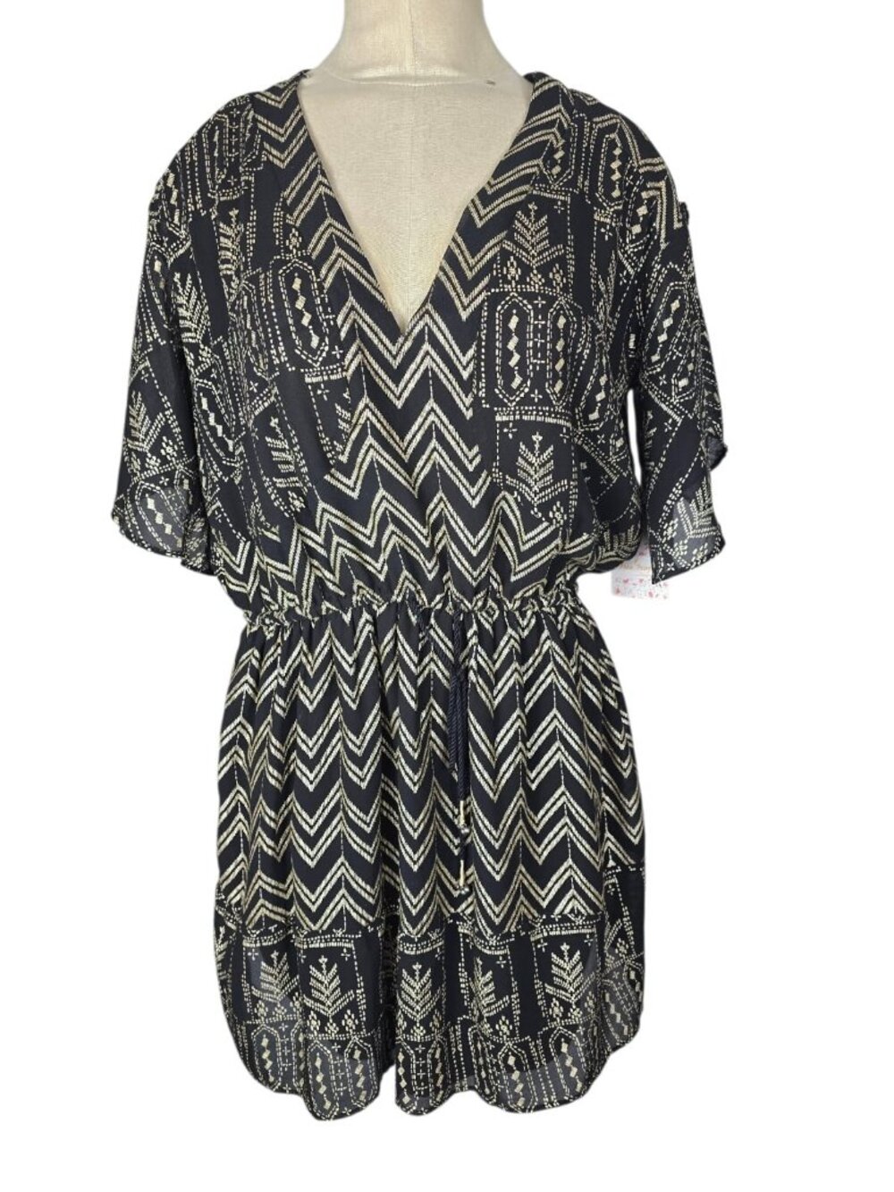Free People Love my chaos tunic dress black/metallic gold print size XS